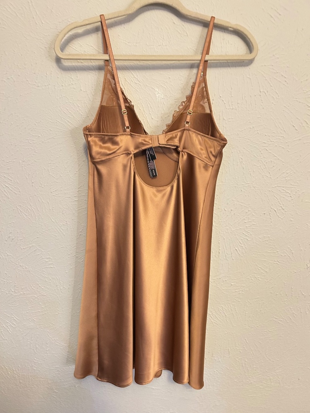 Victoria’s Secret Satin Lace Mini Dress Nude Gold - Picture 5 of 6